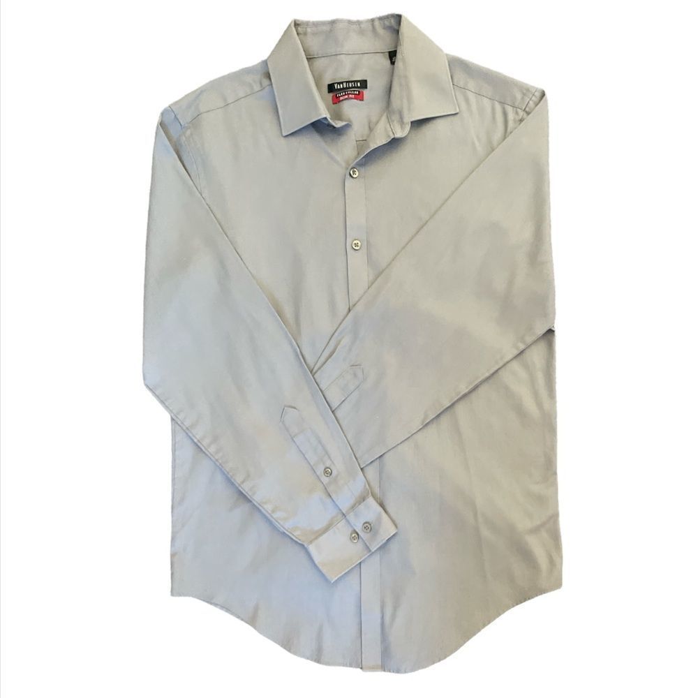 Van Heusen Men's Gray Dress Shirt Long Sleeve Button Up Wrinkle Free Neck 15.5